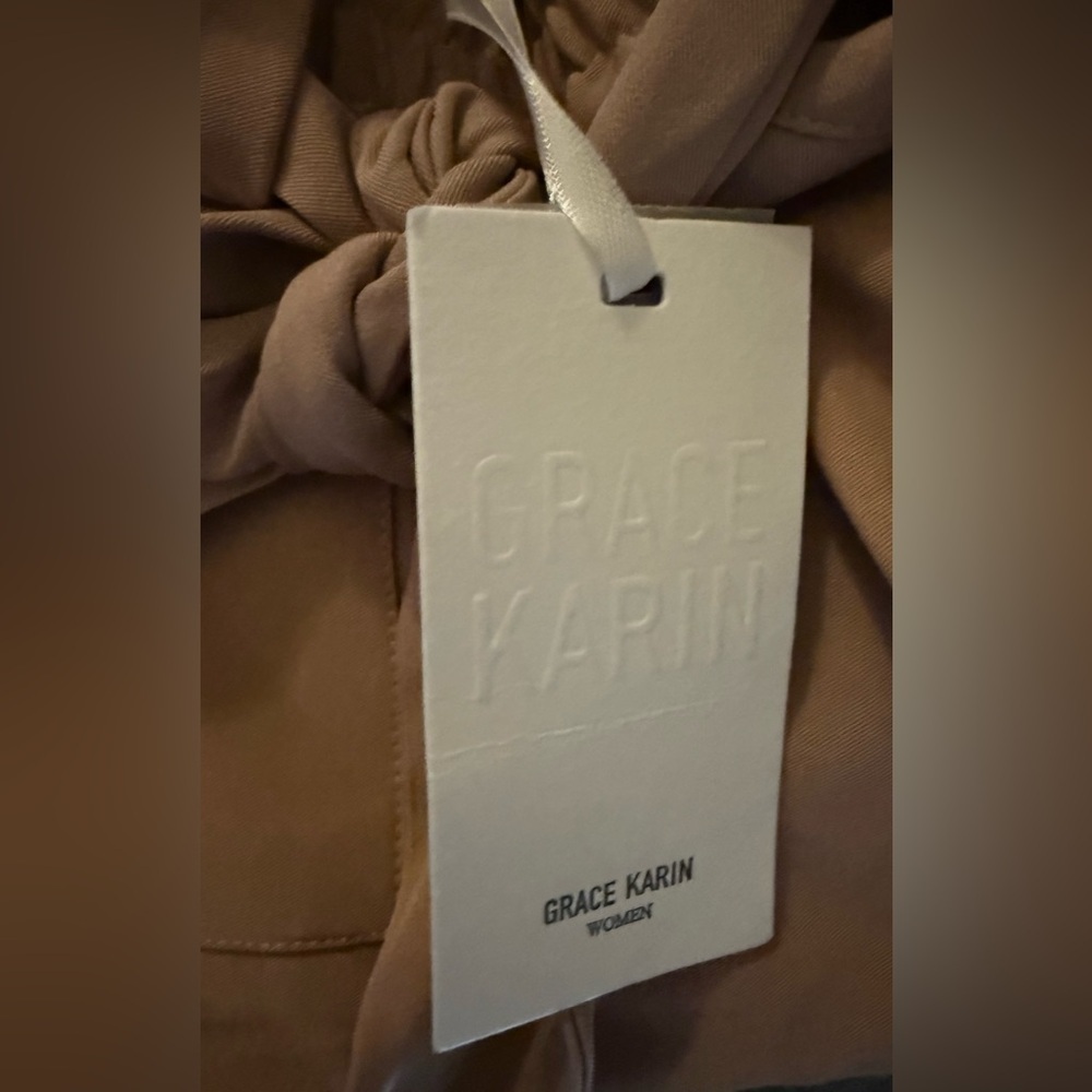 NWT-Grace Karin Paper Bag Pencil Pants | Size Small | Tan | - Picture 5 of 5